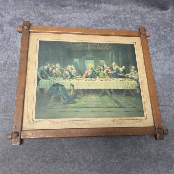 The Last Supper by Brunozetti Print Mounted in Handmade 13" x 11" Wooden Frame - Picture 13 of 13